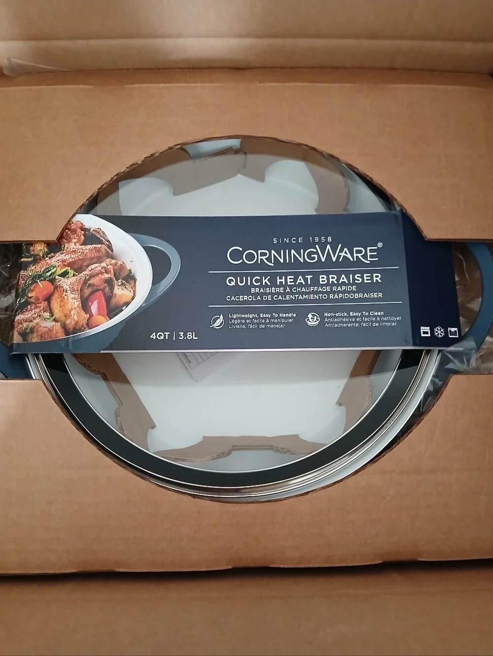 Corningware White Enamel Braiser with Stainless Rim